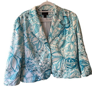 Louben II Y2K Vintage Blue and White Floral Blazer with Classic Collar Size 14